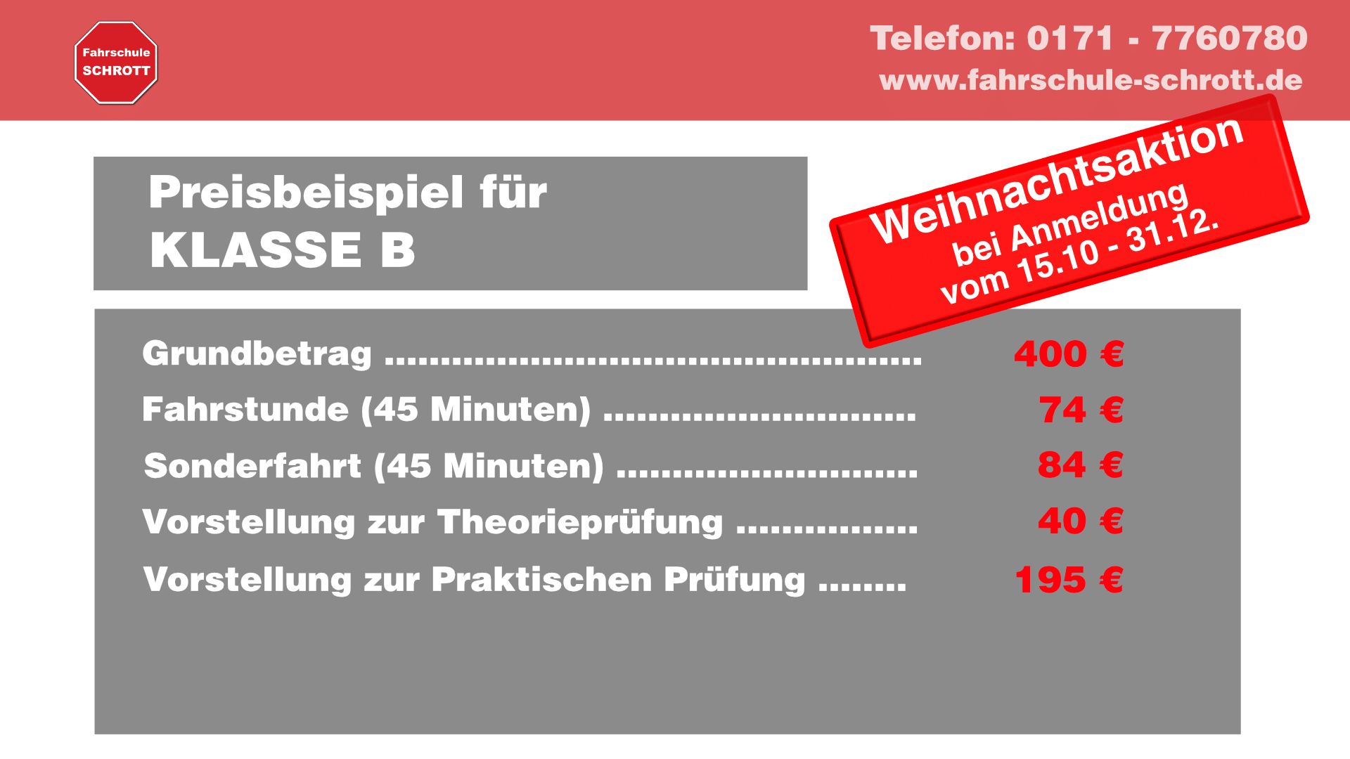 Preisbeispiel Weihnachtsaktion